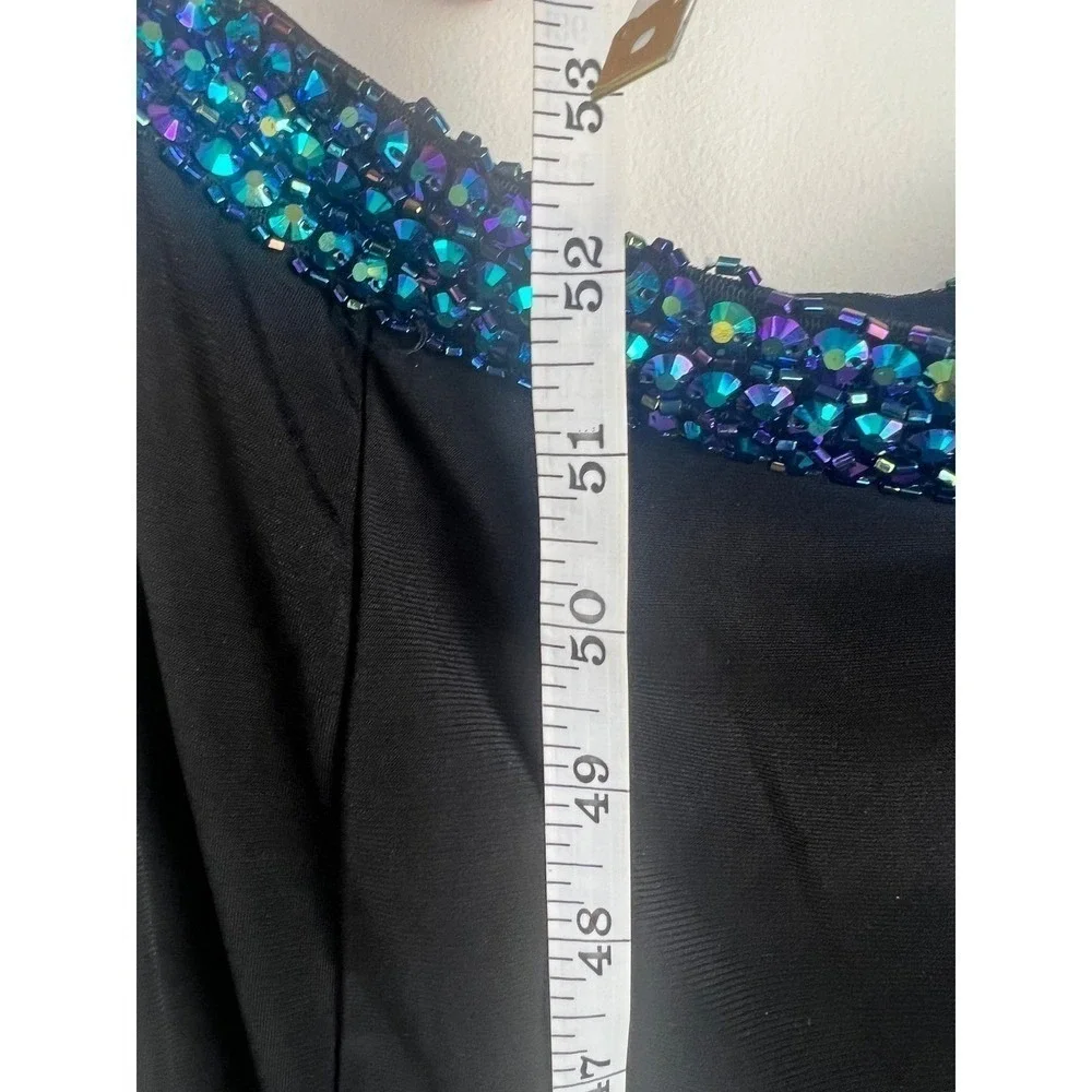 Tiffany Designs Black Formal Maxi Skirt Beaded Waist High Slit Train Size 4
